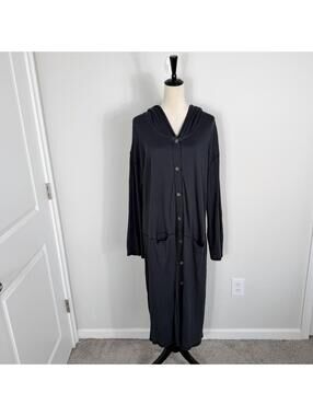 Eileen Fisher Garnett Hill Organic Pima Cotton Hooded Robe Button Front XL